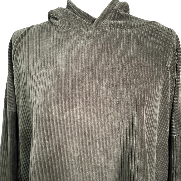 Aerie Groove On Velour Oversized Cropped Hoodie Green Sz XL - Picture 6 of 11